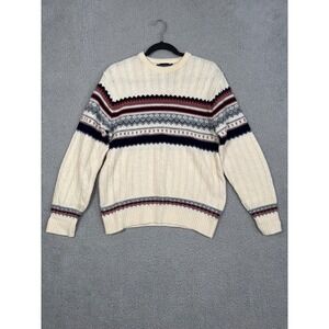 VTG Jantzen Cream Cable Knit Fair Isle Geometric Pattern Sweater Women's Size M